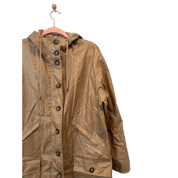 Garnet Hill Coated-Linen Hooded Utility Coastal Rain Jacket Coat 10 - Picture 9 of 16